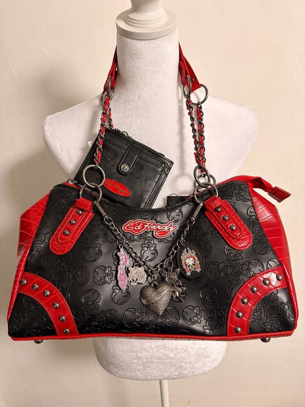 Ed Hardy Gothic Y2K Harajuku Alt Goth Studded Tote with matching wallet NWT